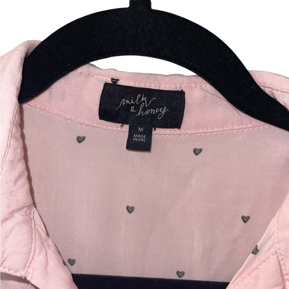 Milk And Honey Women’s Pink Black Heart Rayon Blouse Shirt Top Size: Medium - Picture 2 of 5